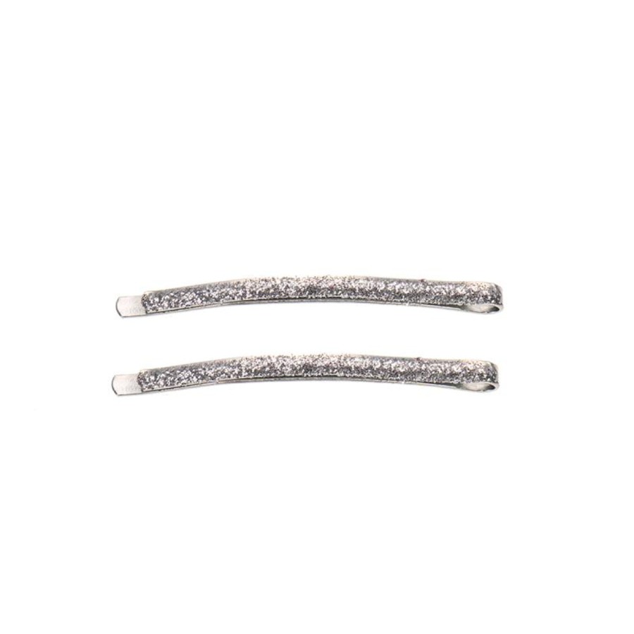 Clothing & Accessories Bon Dep Hair Accessories | Glitter Thin Hair Clip In Silver 2Pac By Bon Dep