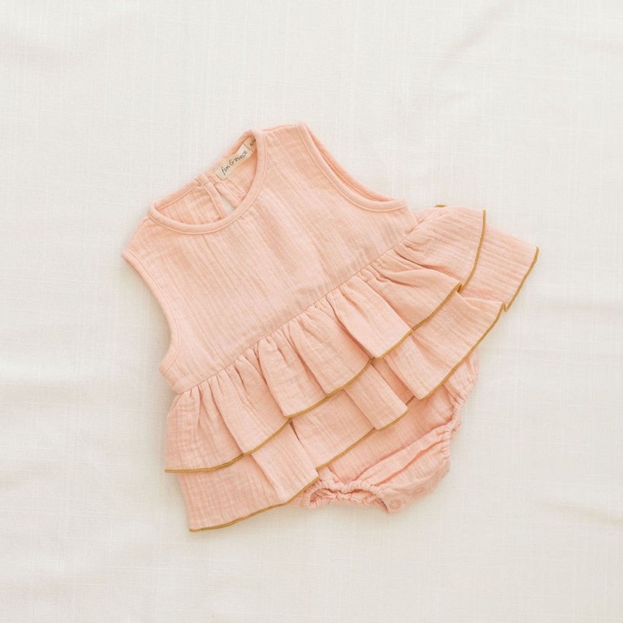 Clothing & Accessories Fin & Vince Bodysuits & Pyjamas | Ruffle Onesie | Peach