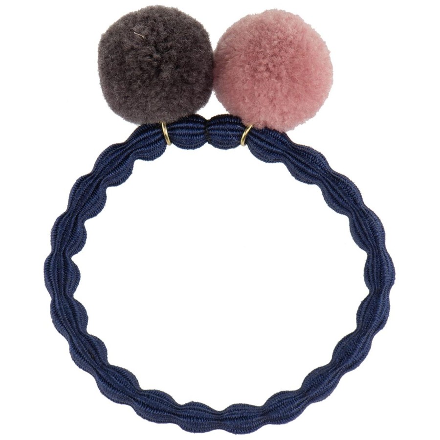 Gifts Bon Dep Little Treats | Kknekki Navy Hair Tie With Muldvarp And Dusty Pink Pom Pom By Bon Dep