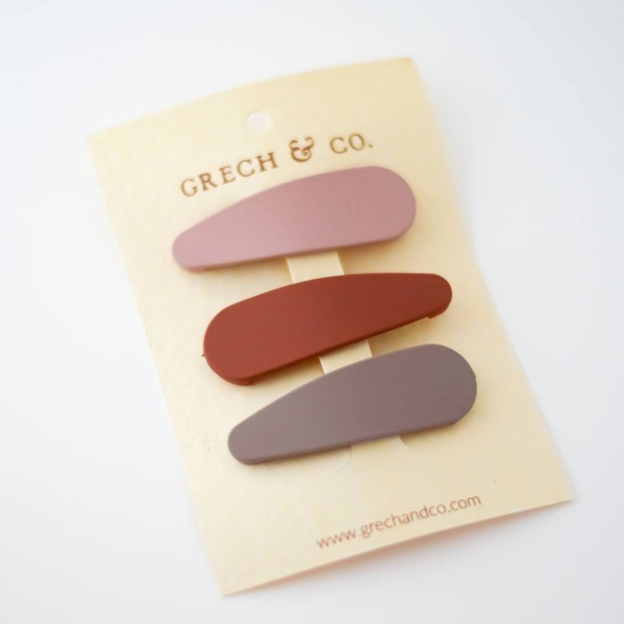 Clothing & Accessories Grech & Co. Hair Accessories | Grech & Co. Snap Matte Clip Set Of 3 | Stone, Shell, Rust