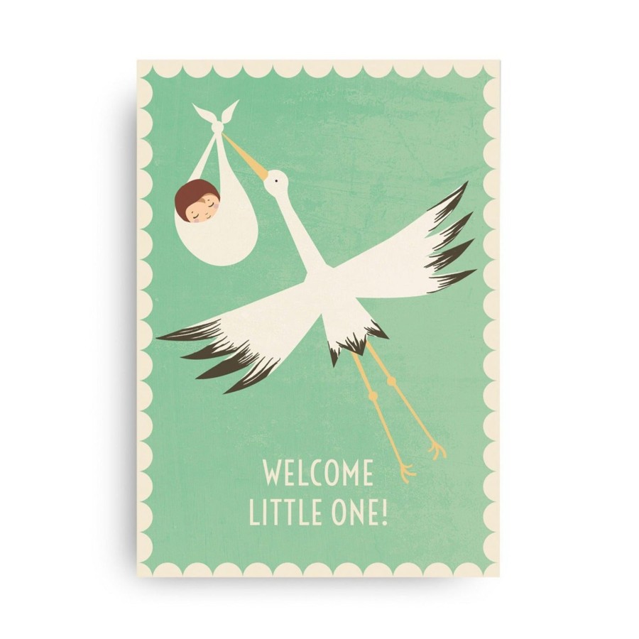 Gifts MONIMARI Cards & Birthday Invitations | Welcome Little One New Born Postcard By Monimari | Vintage Green