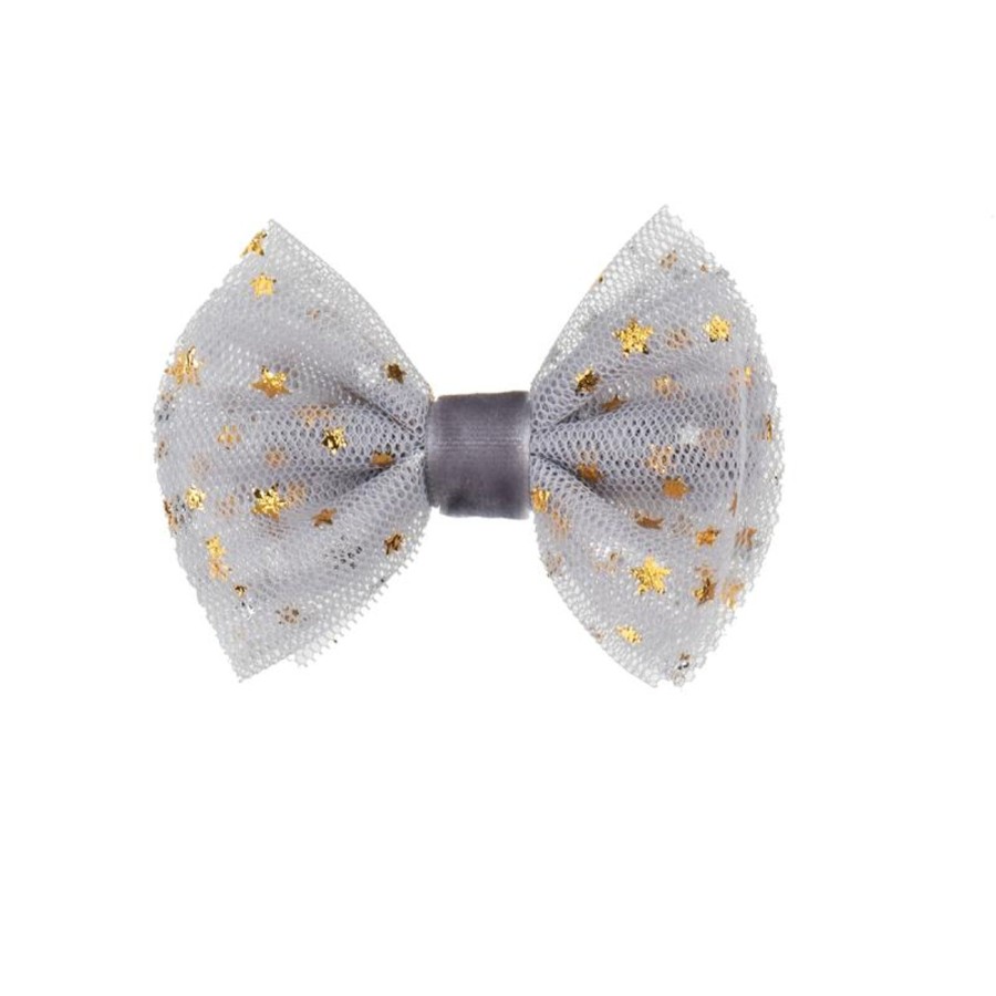 Gifts Bon Dep Little Treats | Alligator Hair Clip With Tulle Bow In Light Grey And Golden Stars By Bon Dep