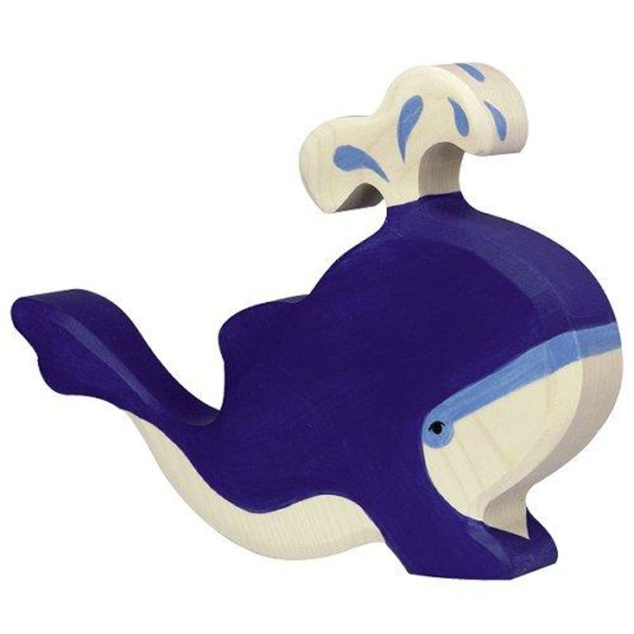 Gifts Holztiger Little Treats | Blue Whale With Water Fountain Wooden Figure