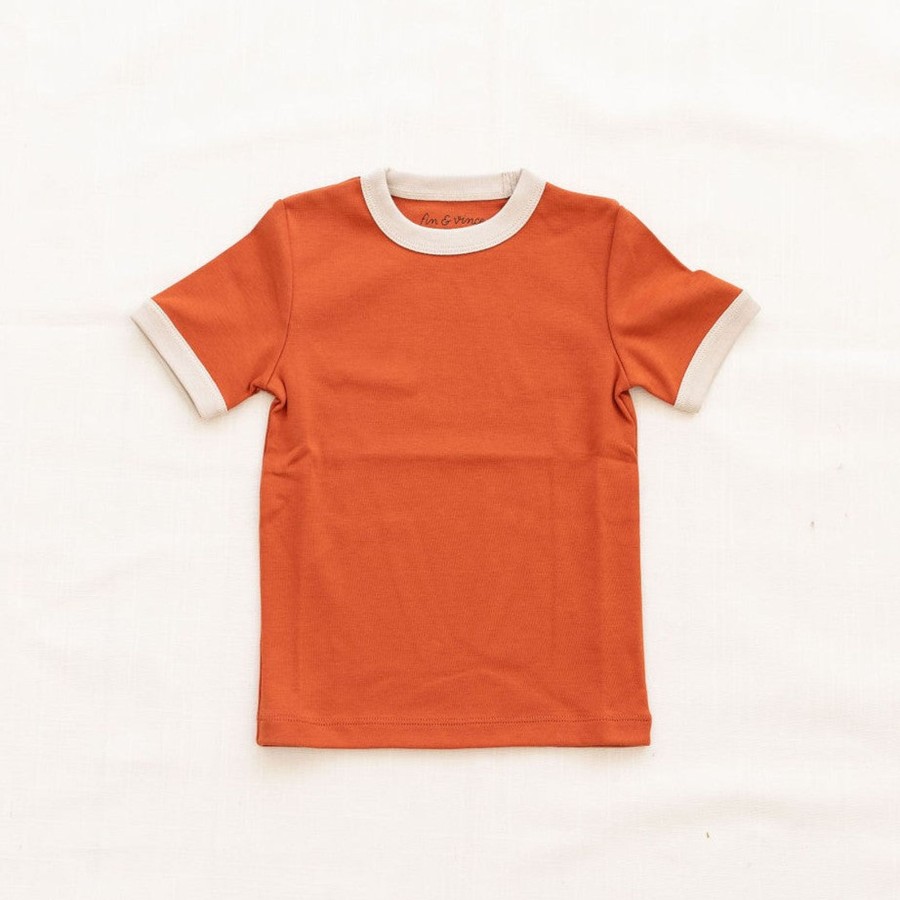 Clothing & Accessories Fin & Vince Tops & Bottoms | Retro Tee | Red Rock W/ Oatmeal Trim