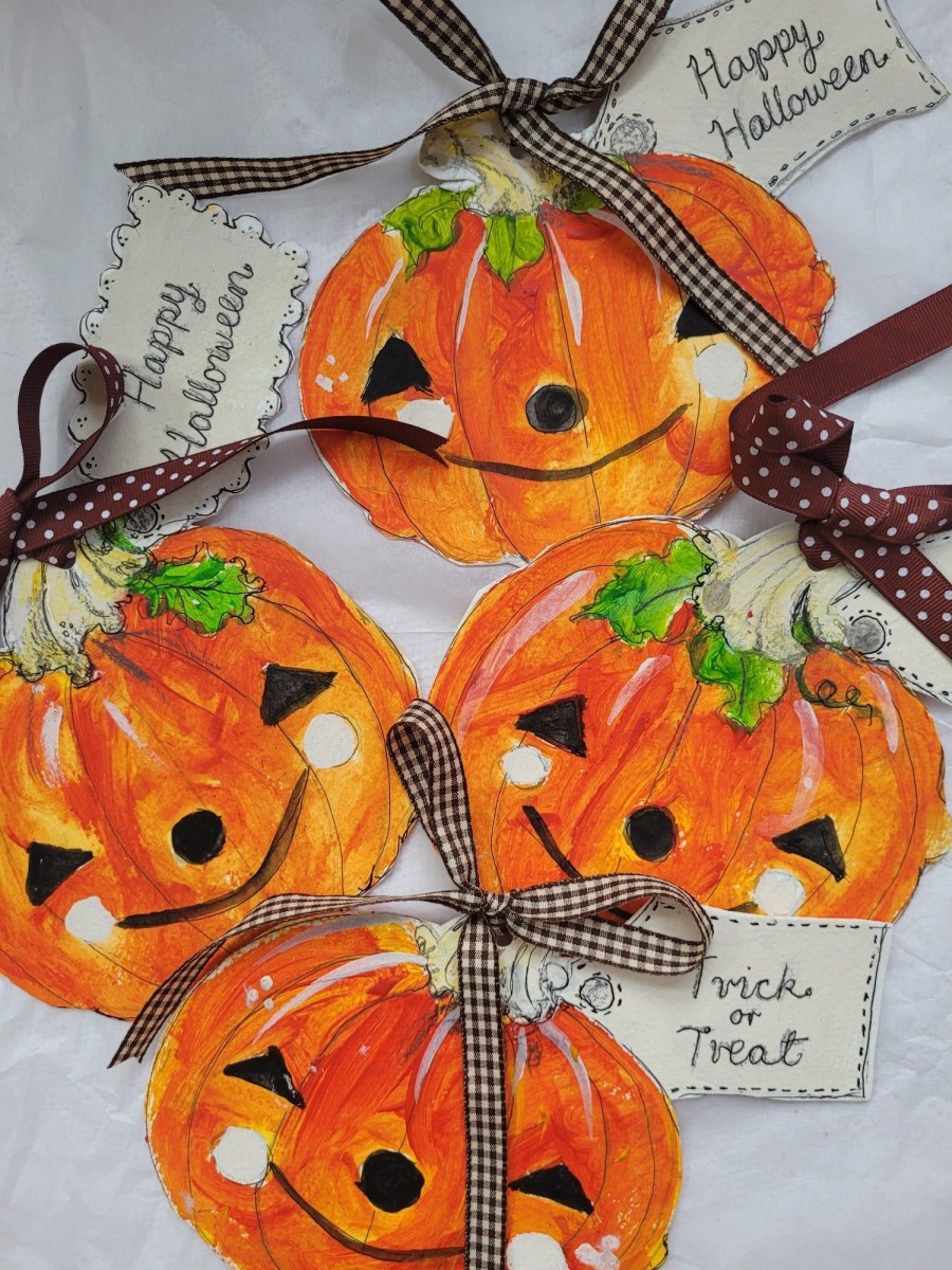 Gifts ini Design Gift Wrapping & Accessories | Set Of 3 Illustrated Halloween Tags | Pumpkins