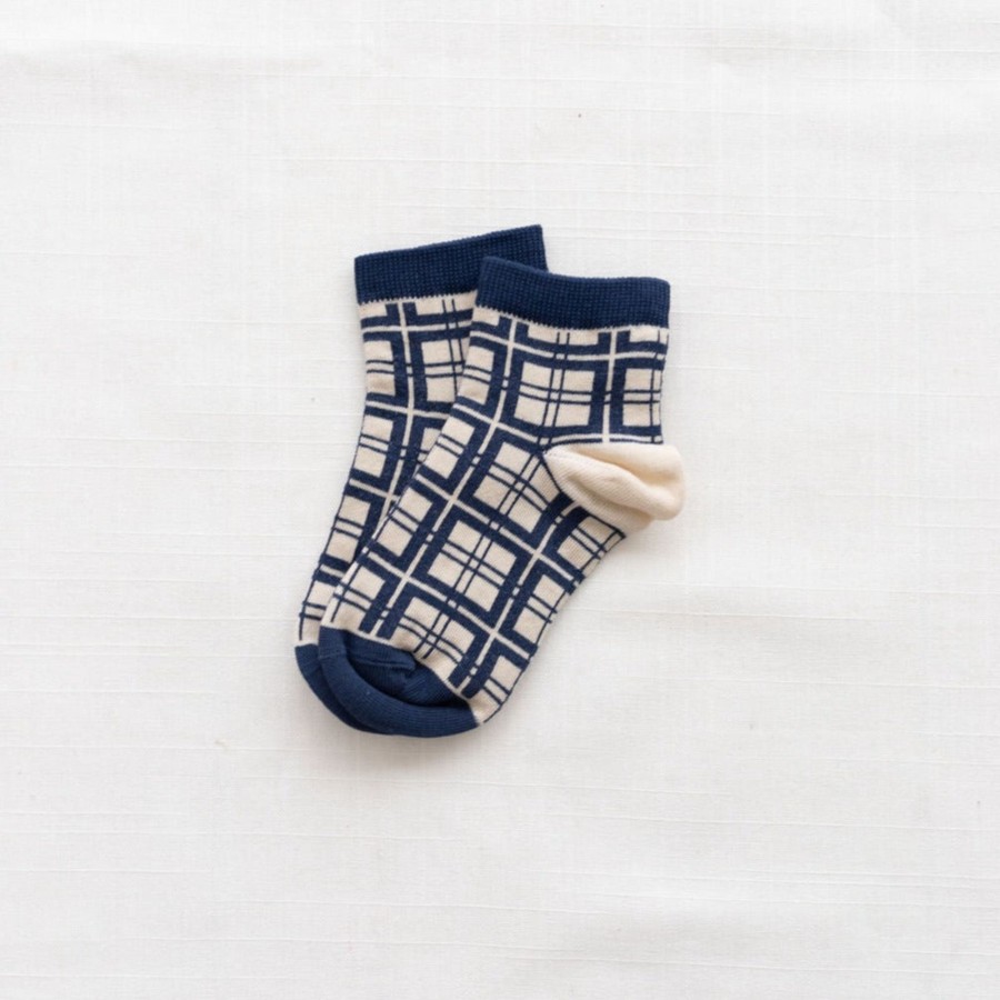 Clothing & Accessories Fin & Vince Socks, Booties & Tights | Printed Short Socks | French Plaid Navy