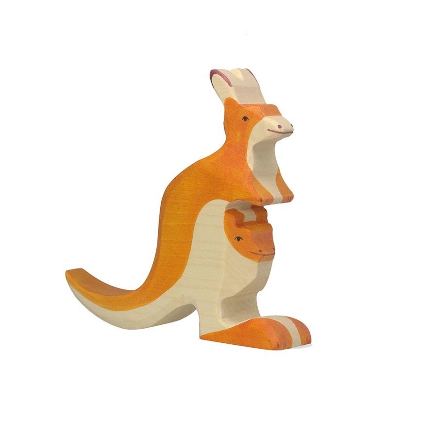 Gifts Holztiger Little Treats | Kangaroo With Young Wooden Figure