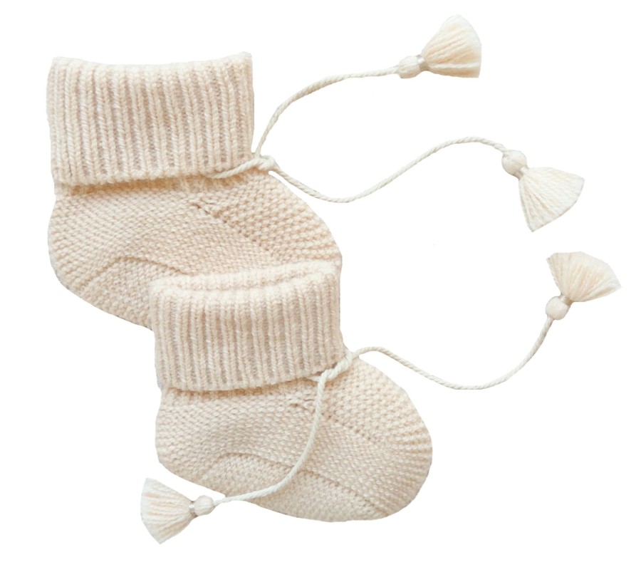 Clothing & Accessories Gentil Coquelicot Socks, Booties & Tights | Knitted Booties With Embroidered Pouch - Beige