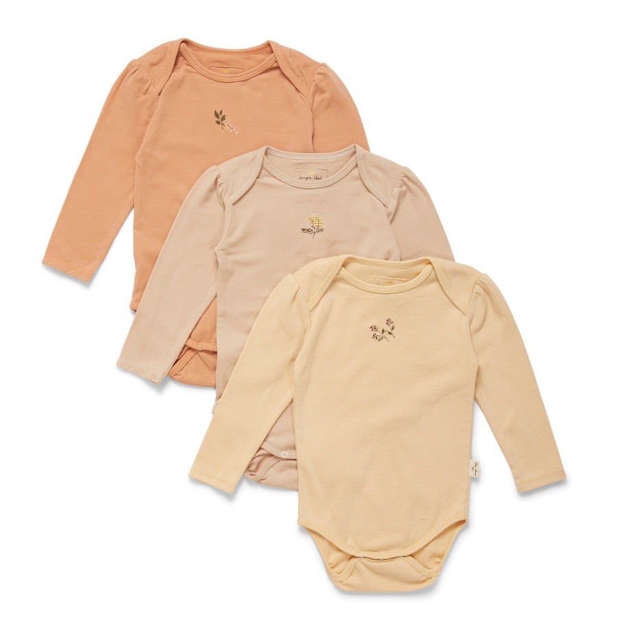 Clothing & Accessories Konges Slojd Bodysuits & Pyjamas | Cue 3 Pack Embroidery Bodysuit | Peach, Moonlight & Mandarin