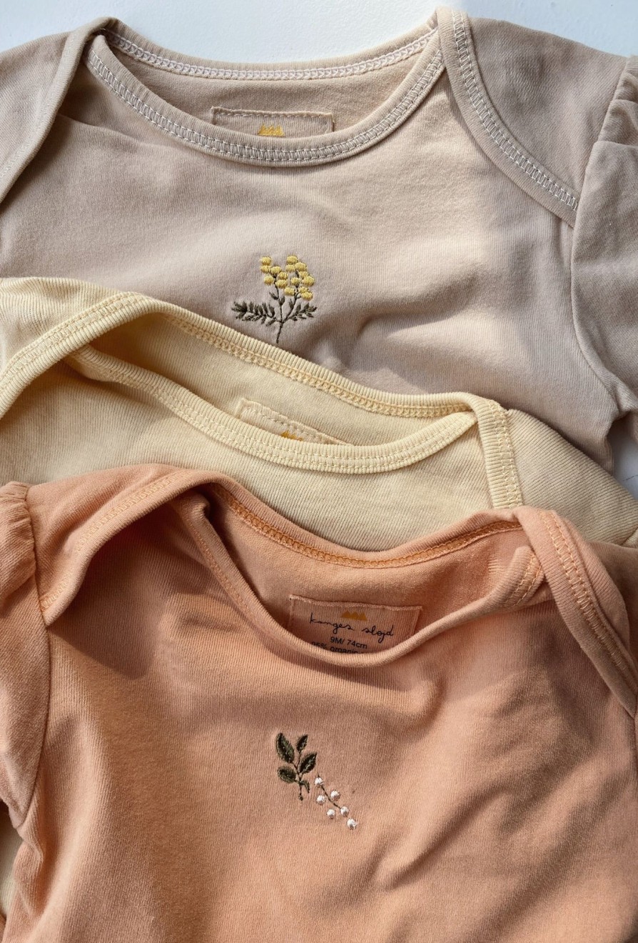 Clothing & Accessories Konges Slojd Bodysuits & Pyjamas | Cue 3 Pack Embroidery Bodysuit | Peach, Moonlight & Mandarin