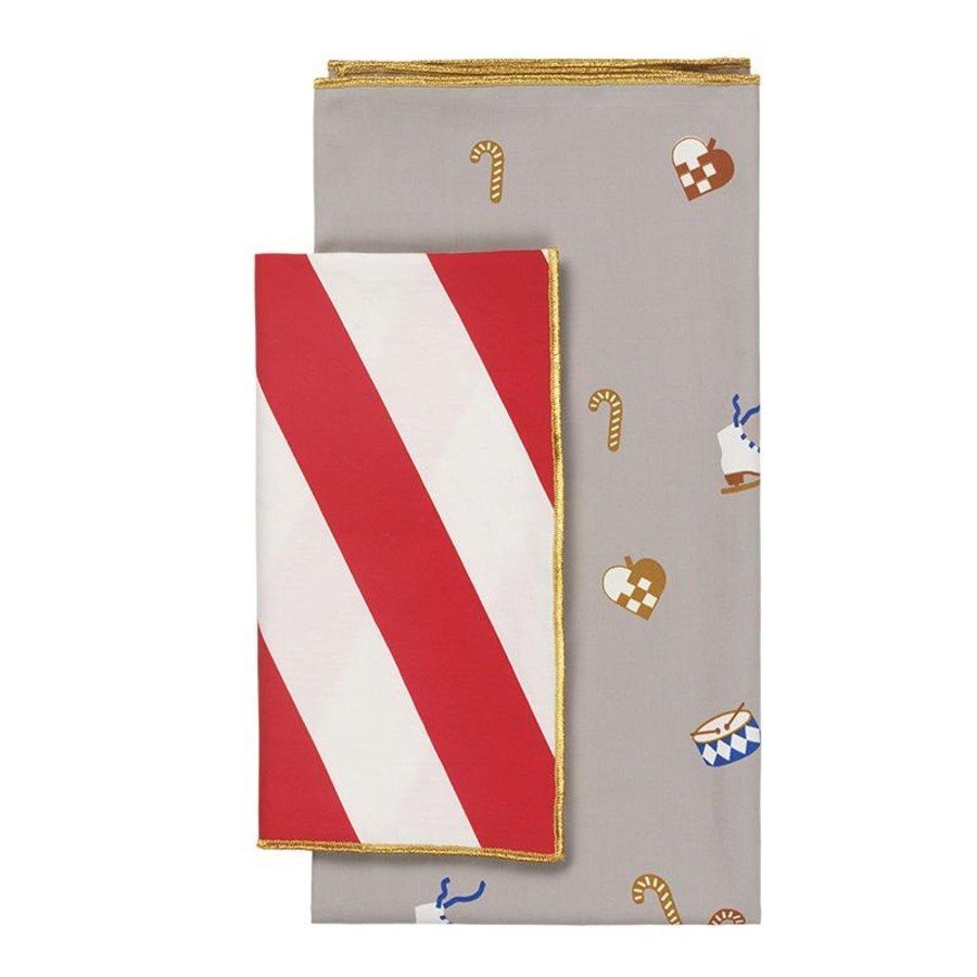 Gifts Fabelab Gift Wrapping & Accessories | Fabric Gift Wrap Pack Of 2 | Stripe & Nostalgia