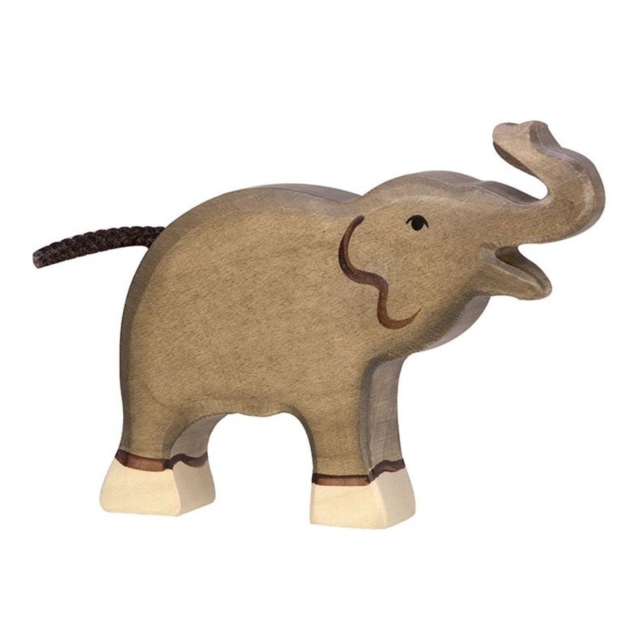 Play & Learn Holztiger Wooden Figures | Small Trunk Raised Elephant Wooden Figure