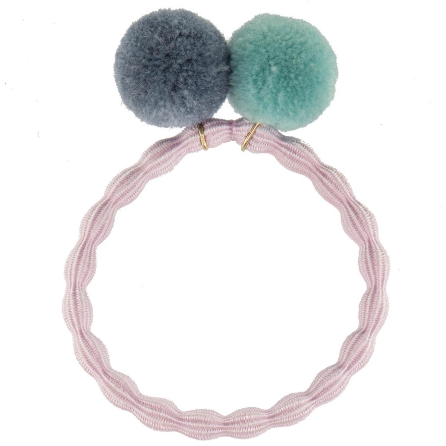 Clothing & Accessories Bon Dep Hair Accessories | Kknekki Light Pink Hair Tie With Greyblue And Minty Green Pom Pom By Bon Dep