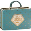 Play & Learn Maileg Pretend Play | Super Hero Metal Suitcase - Blue & Gold Stars