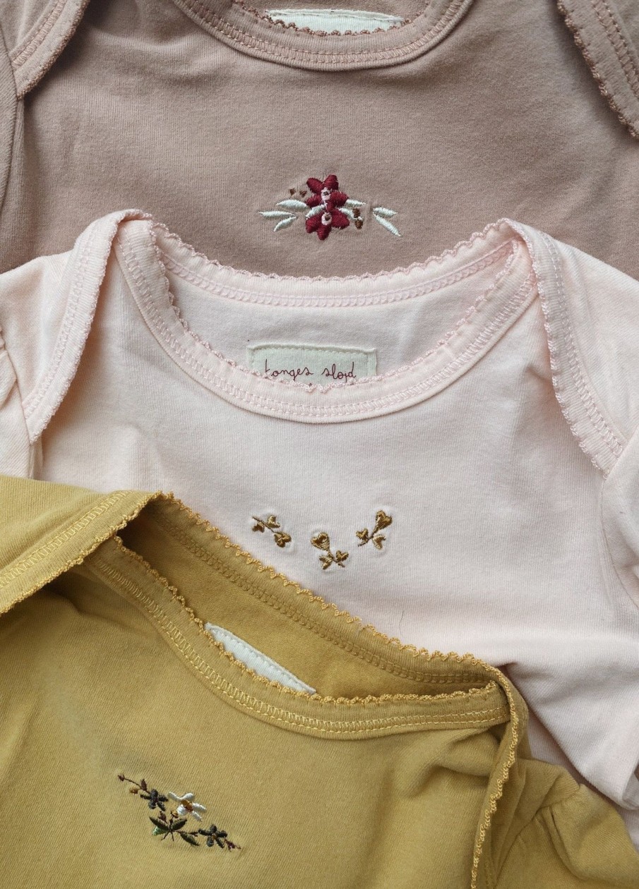 Clothing & Accessories Konges Slojd Bodysuits & Pyjamas | Cue 3 Pack Embroidery Bodysuit | Rosy, Roebuck & Mustard