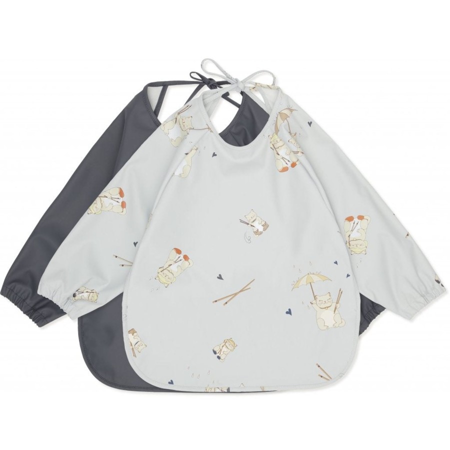 Baby Konges Slojd Bibs | Long Sleeve Dinner Bib Pack Of 2 | Miso Raindrops & Turbulence