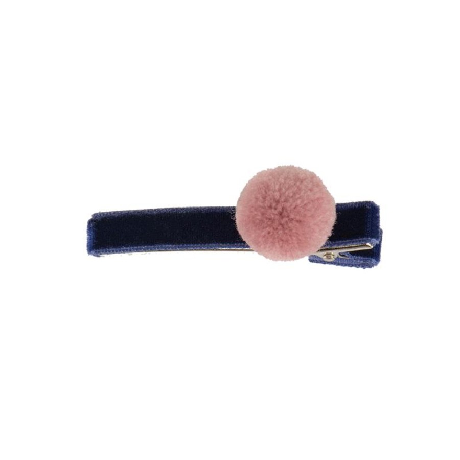 Clothing & Accessories Bon Dep Hair Accessories | Alligator Hair Clip In Navy With Dusty Pink Pom Pom By Bon Dep