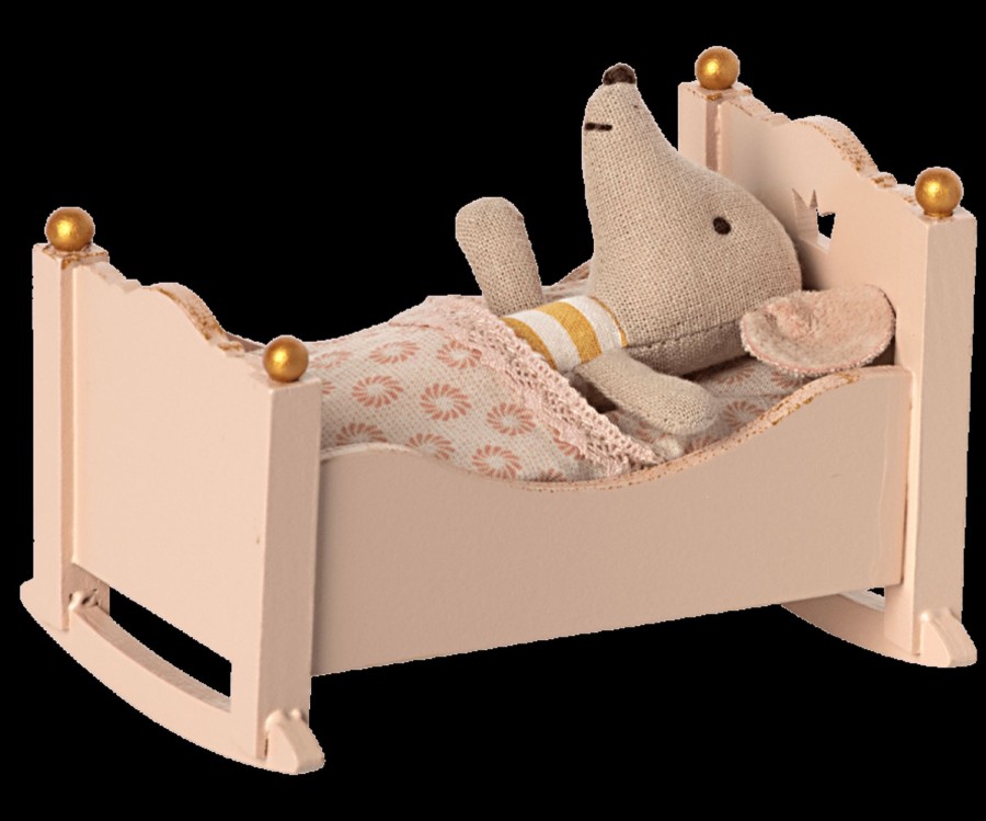 Play & Learn Maileg Pretend Play | Cradle, Baby Mouse | Rose