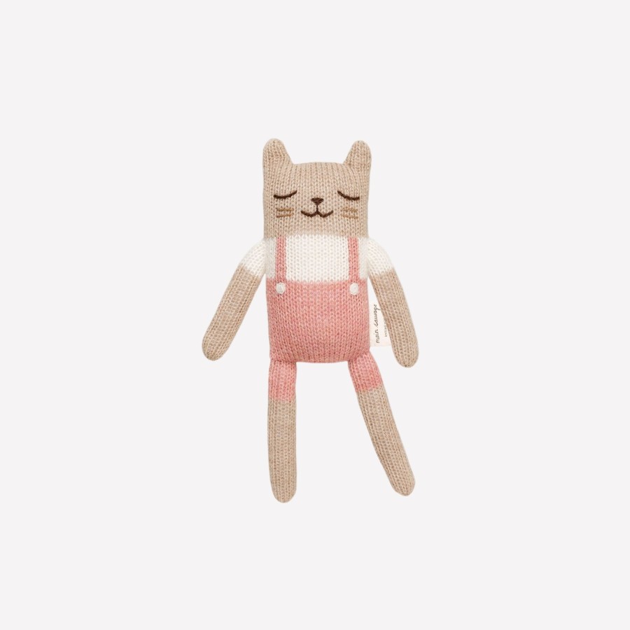 Baby Main Sauvage Soft Toys | Kitten Knitted Toy In Rose Overalls