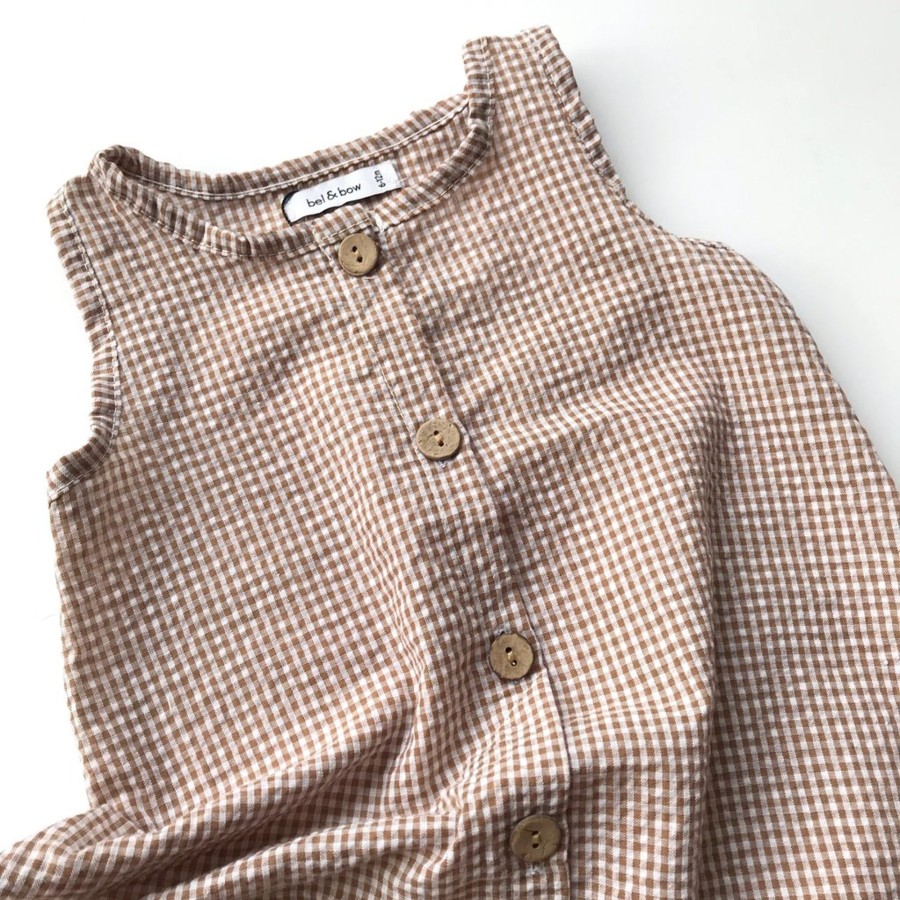 Gifts bel & bow Eid Gift Shop | Seersucker Romper - Beige Gingham By Bel & Bow