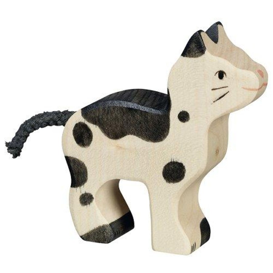 Play & Learn Holztiger Wooden Figures | Small Black And White Cat Wooden Figure