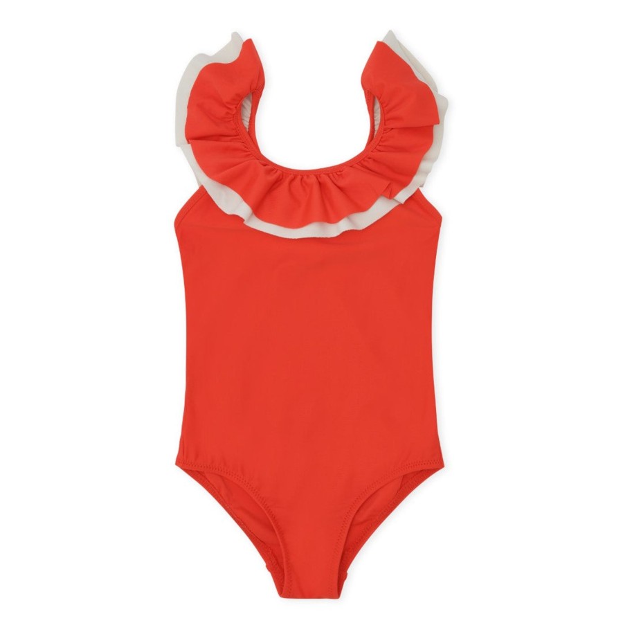 Clothing & Accessories Konges Slojd Swimwear | Moule Frill Swimsuit With Upv 50+ | Fiery Red