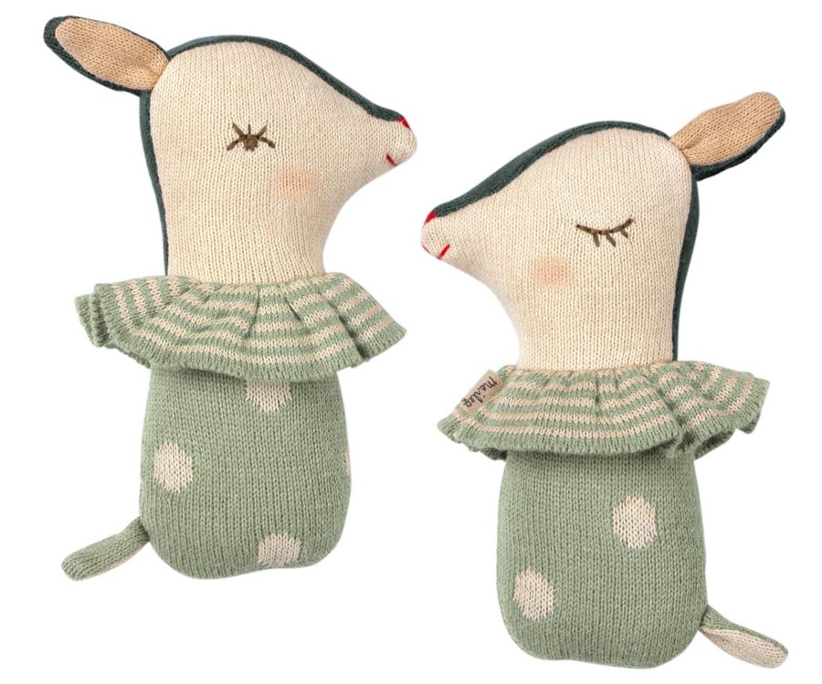 Baby Maileg Soft Toys | Bambi Rattle - Dusty Mint