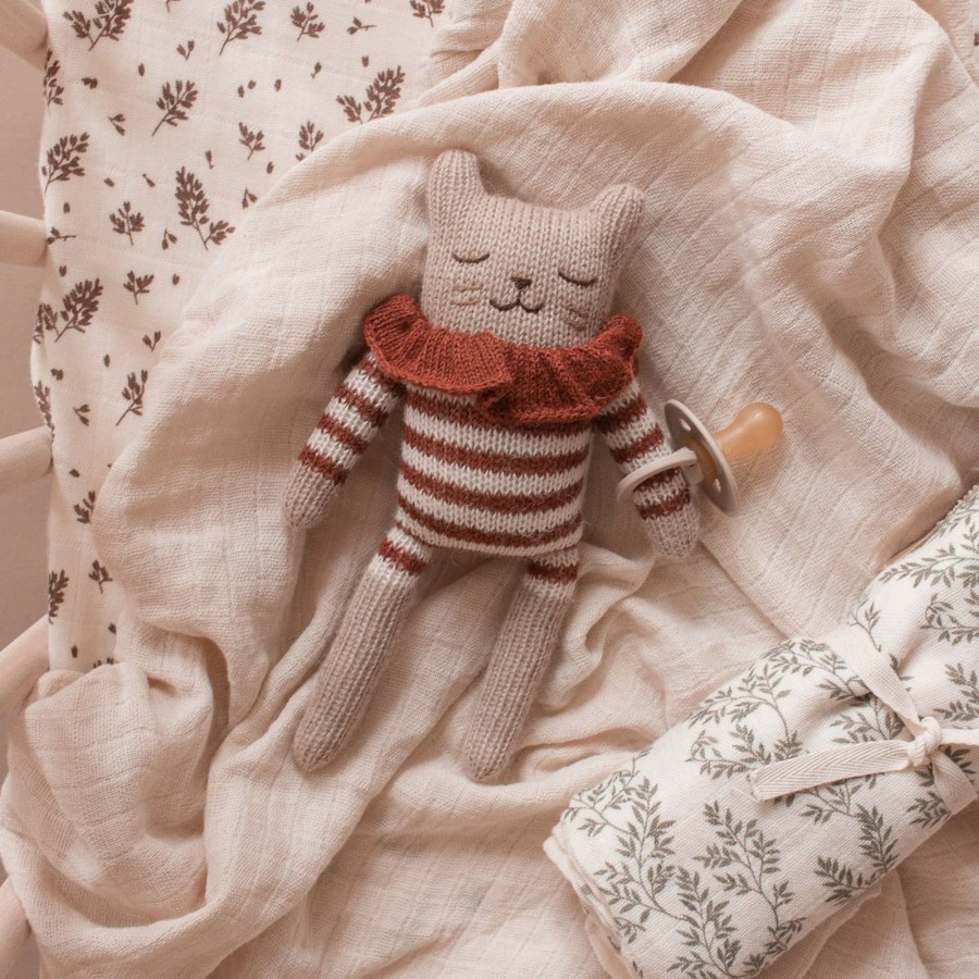 Gifts Main Sauvage Gifts For Newborns | Kitten Knitted Toy In Sienna Striped Romper