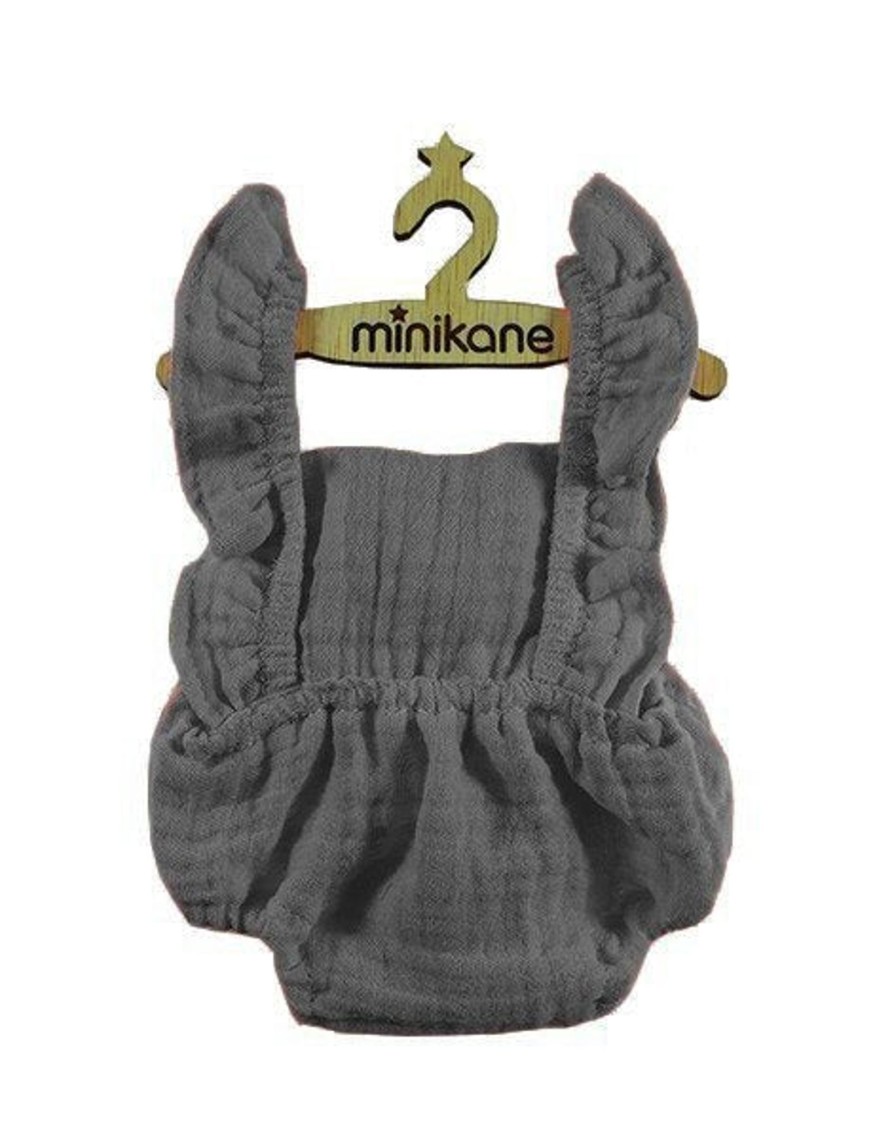 Play & Learn Minikane Dolls & Accessories | Lou Retro Romper Double Gauze Cotton | Grey For Minikane X Gordis Dolls