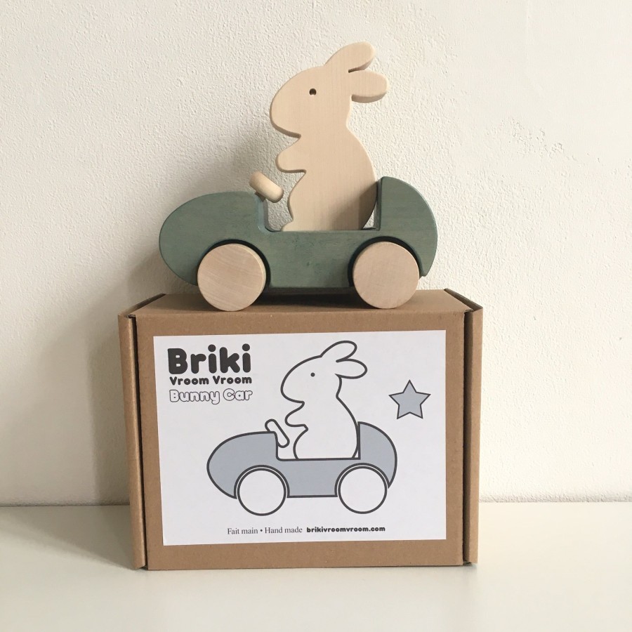 Play & Learn Briki Vroom Vroom Wooden Toys | Wooden Bunny Push Toy Car In Grey By Briki Vroom Vroom