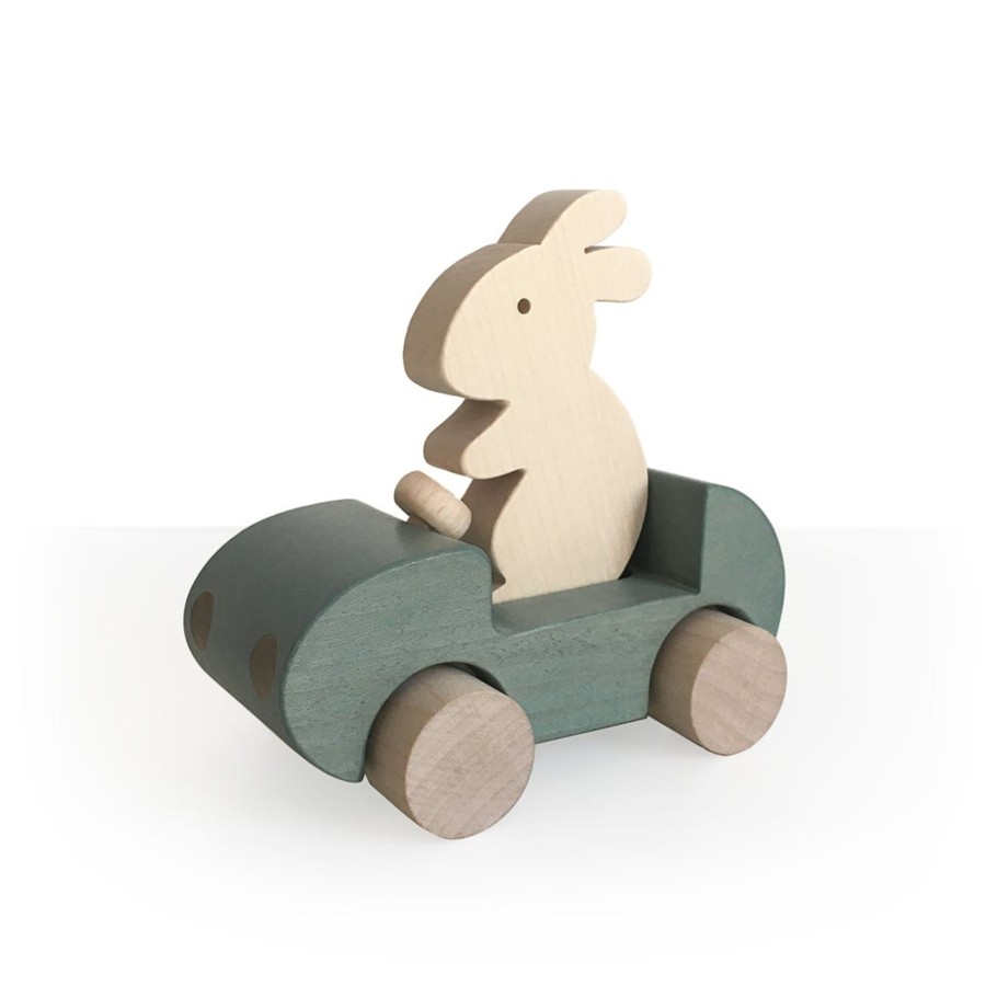 Play & Learn Briki Vroom Vroom Wooden Toys | Wooden Bunny Push Toy Car In Grey By Briki Vroom Vroom