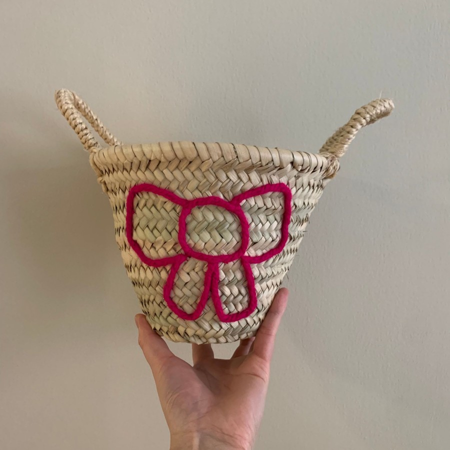 @Home edit58 Valentines | Embroidered 'Bow' Mini Basket | Fuchsia Pink