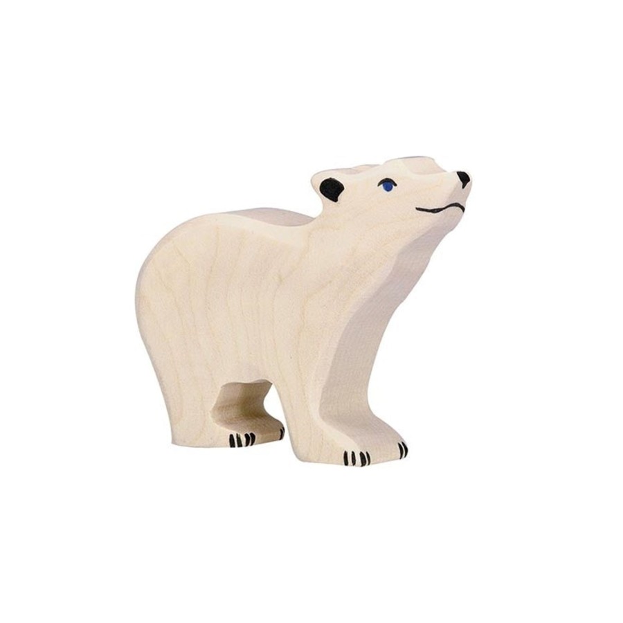 Gifts Holztiger Little Treats | Small Head Raised Polar Bear Wooden Figure