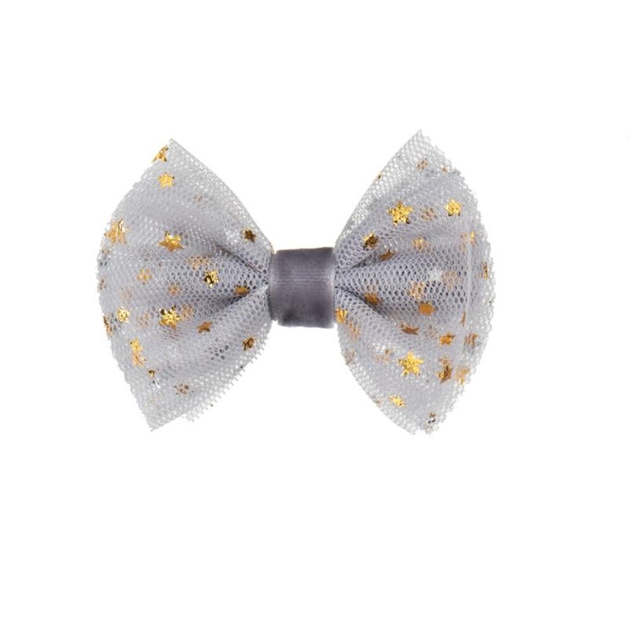 Gifts Bon Dep Eid Gift Shop | Alligator Hair Clip With Tulle Bow In Light Grey And Golden Stars By Bon Dep