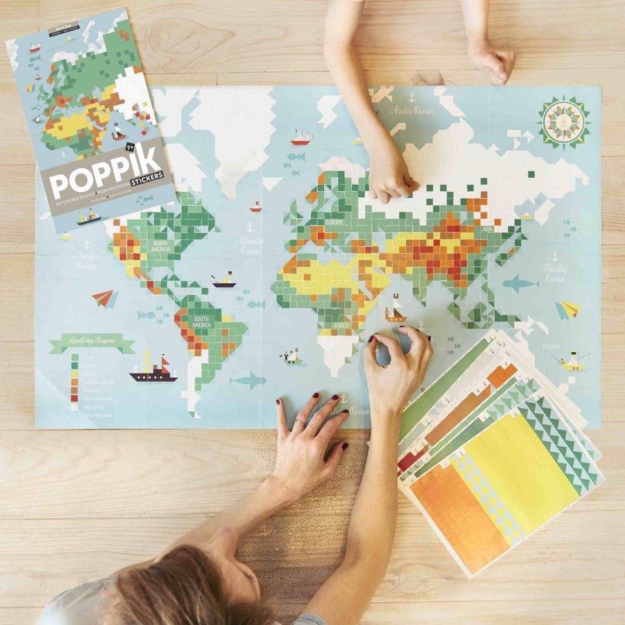 Play & Learn Poppik Activity, Colouring & Sticker Books | Giant Activity Sticker Poster - World Map With 1600 Repositionable Stickers By Poppik