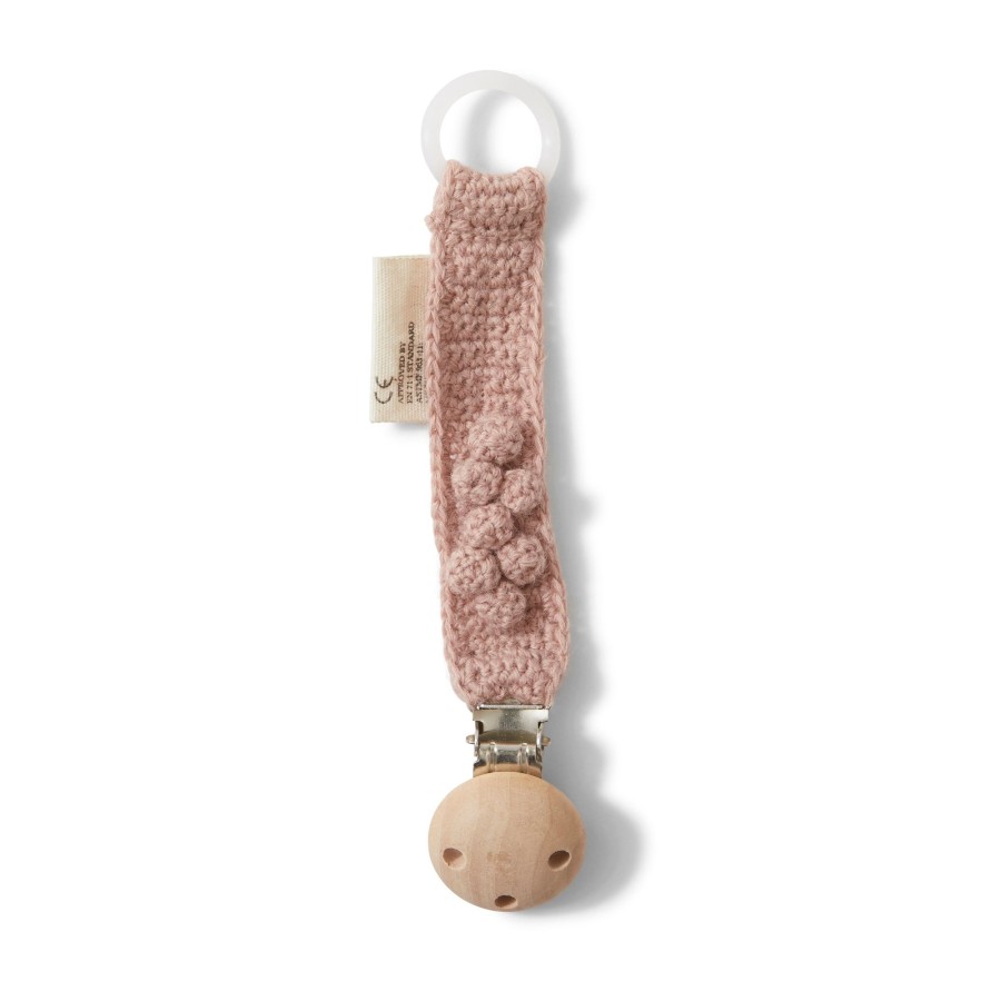 Baby Konges Slojd Pacifiers, Clips & Teethers | Toma Knitted Organic Wool Pacifier Clip | Rose Blush