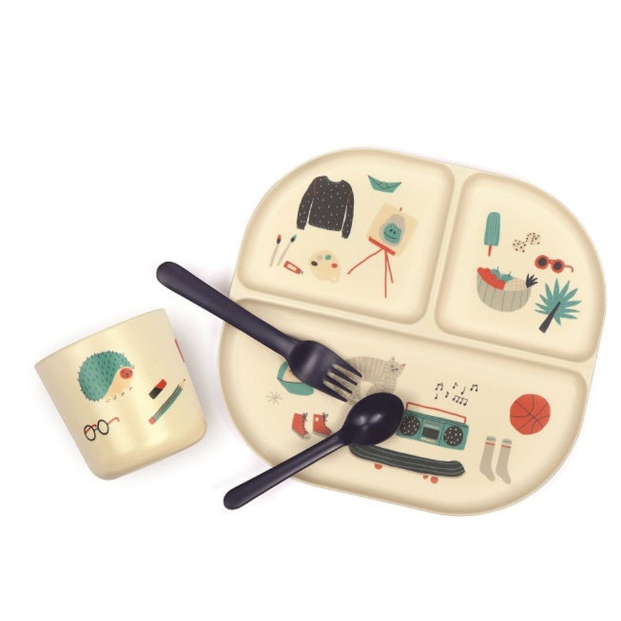 @Home Ekobo Dinnerware Sets | Illustrated Bamboo Kid Dinner Set | Royal Blue