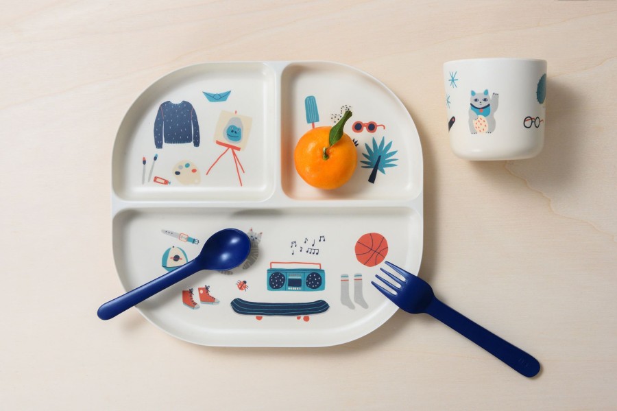 @Home Ekobo Dinnerware Sets | Illustrated Bamboo Kid Dinner Set | Royal Blue