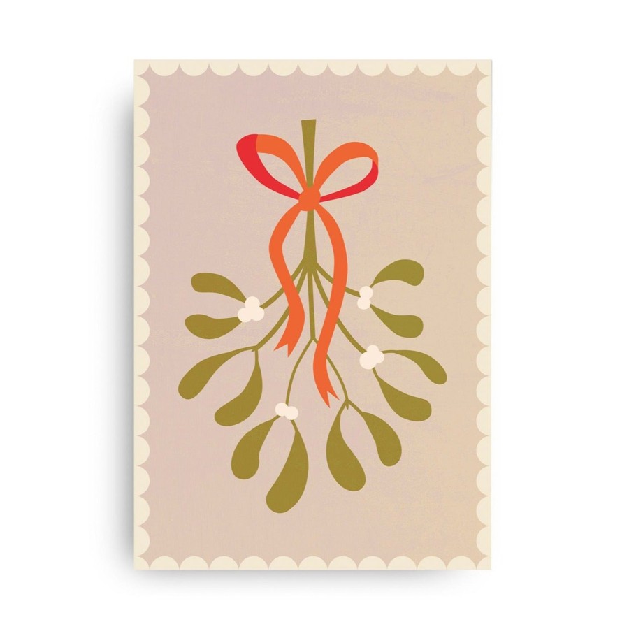 Gifts MONIMARI Gifts For Newborns | Christmas Mistletoe Postcard By Monimari | Beige