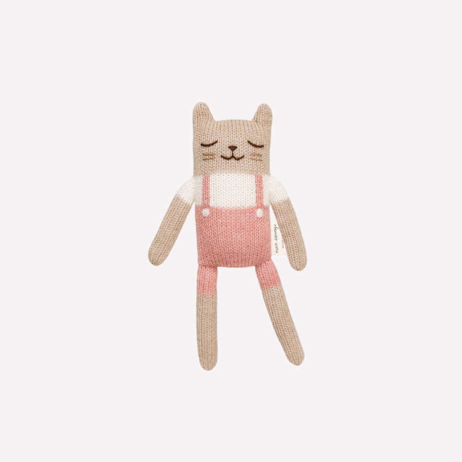 Gifts Main Sauvage Gifts For Newborns | Kitten Knitted Toy In Rose Overalls