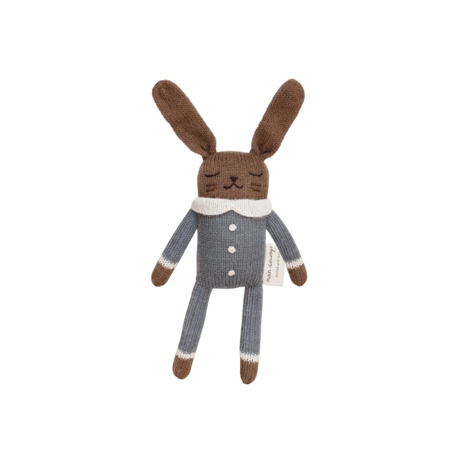 Baby Main Sauvage Soft Toys | Bunny Knitted Soft Toy In Slate Jumpsuit