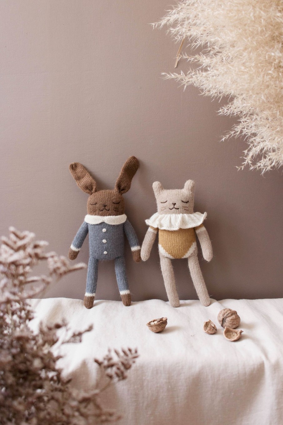 Baby Main Sauvage Soft Toys | Bunny Knitted Soft Toy In Slate Jumpsuit