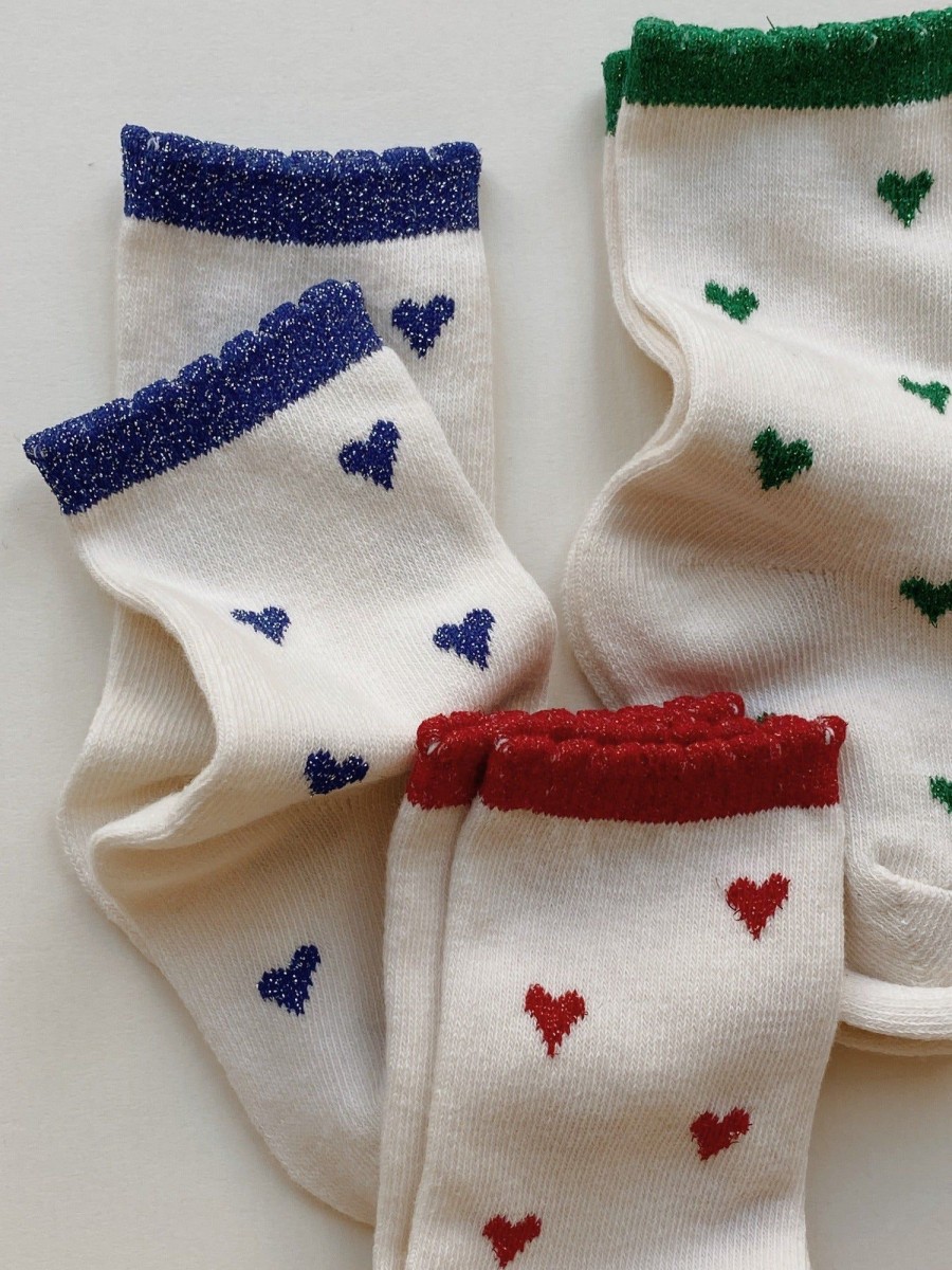 @Home Konges Slojd Valentines | Heart Socks Pack Of 3 | Summer Sand Hearts