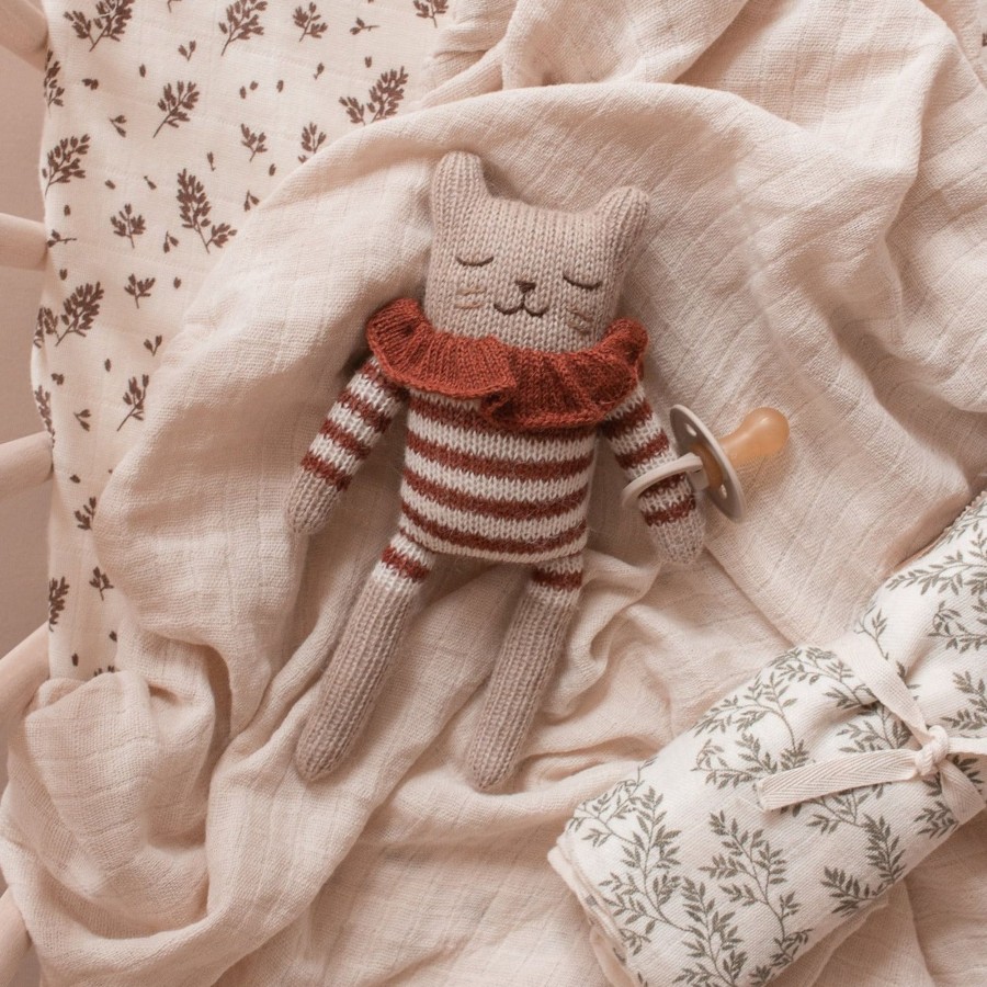 Baby Main Sauvage Soft Toys | Kitten Knitted Toy In Sienna Striped Romper