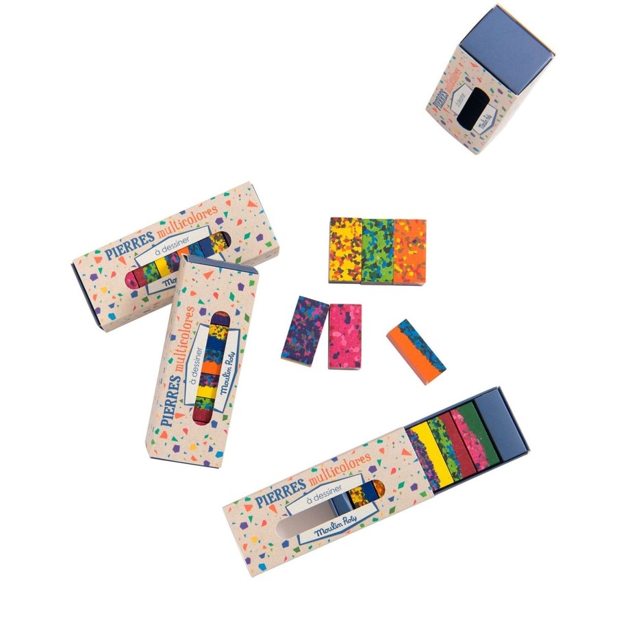 Play & Learn Moulin Roty Colouring | Box Of 6 Multi Coloured Crayon Blocks