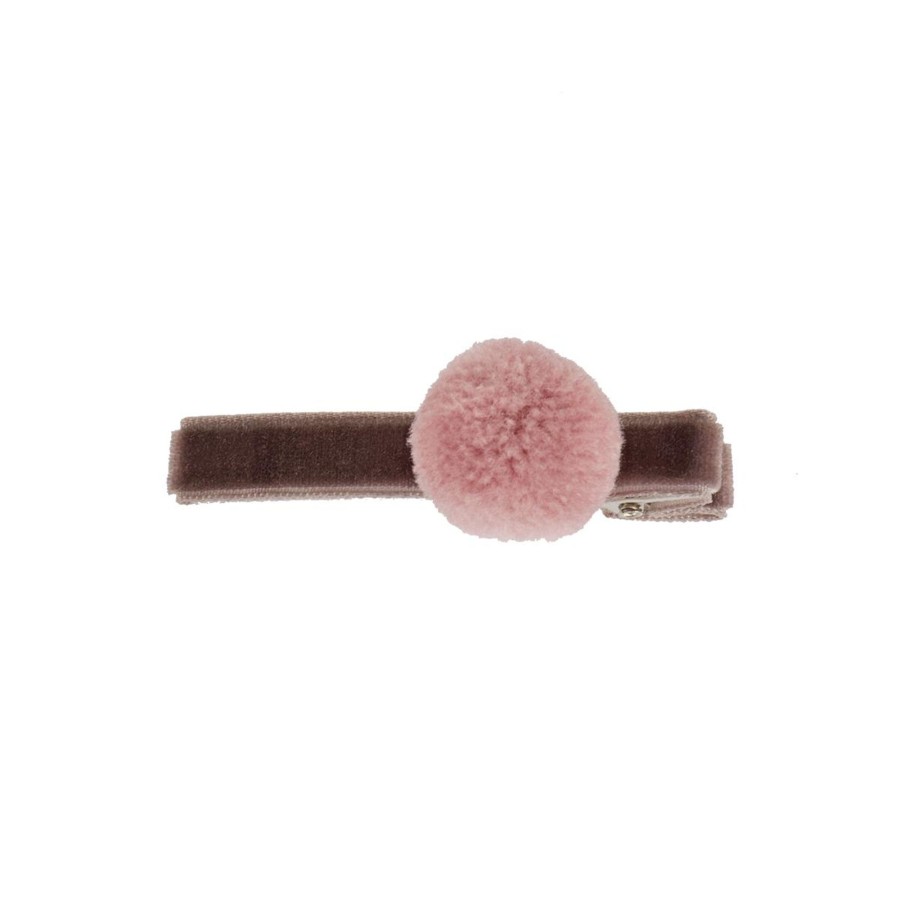 Gifts Bon Dep Little Treats | Alligator Hair Clip In Muldvarp With Dusty Pink Pom Pom By Bon Dep