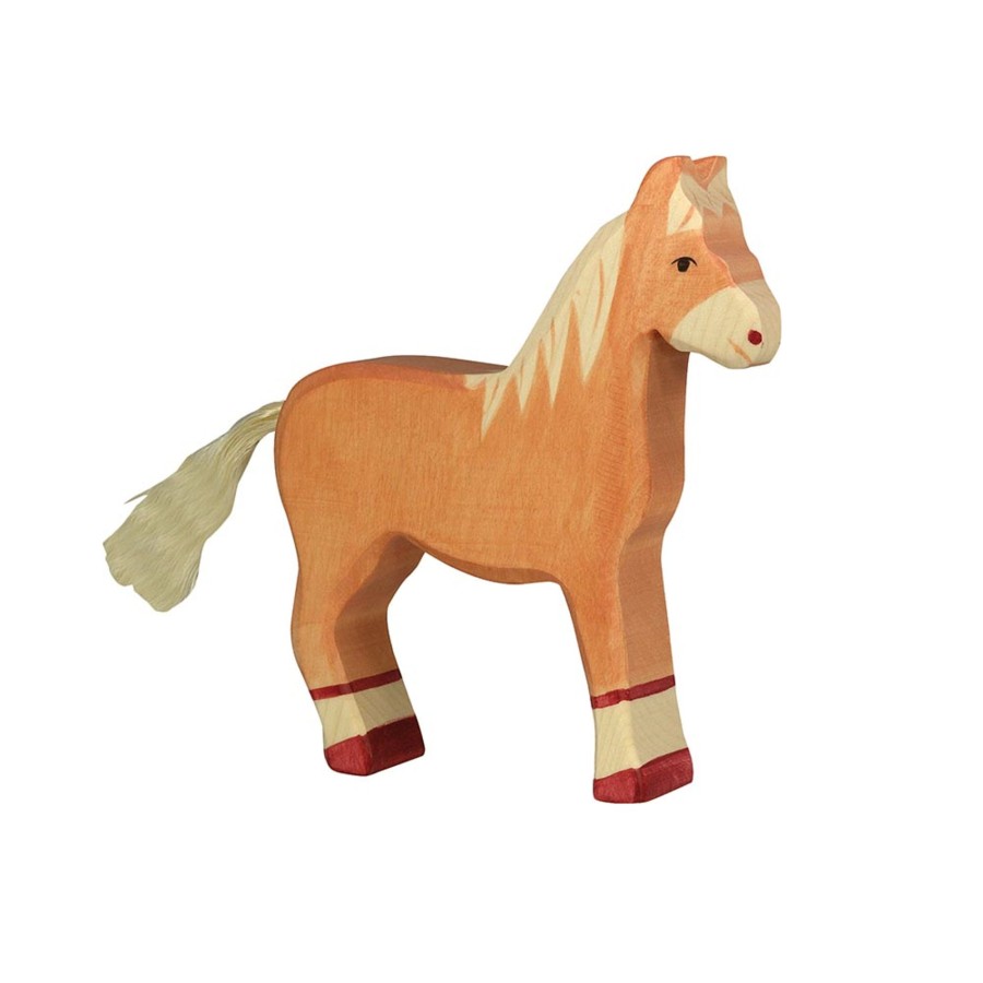 Play & Learn Holztiger Wooden Figures | Standing Light Brown Horse Wooden Figure