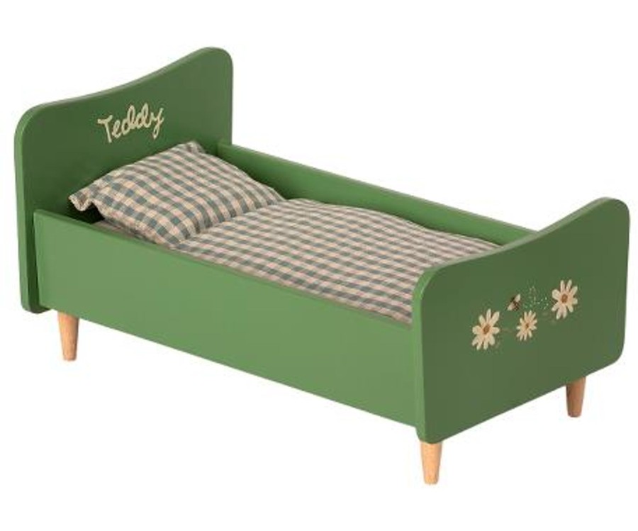 Gifts Maileg Little Treats | Dusty Green Wooden Bed, Teddy Dad