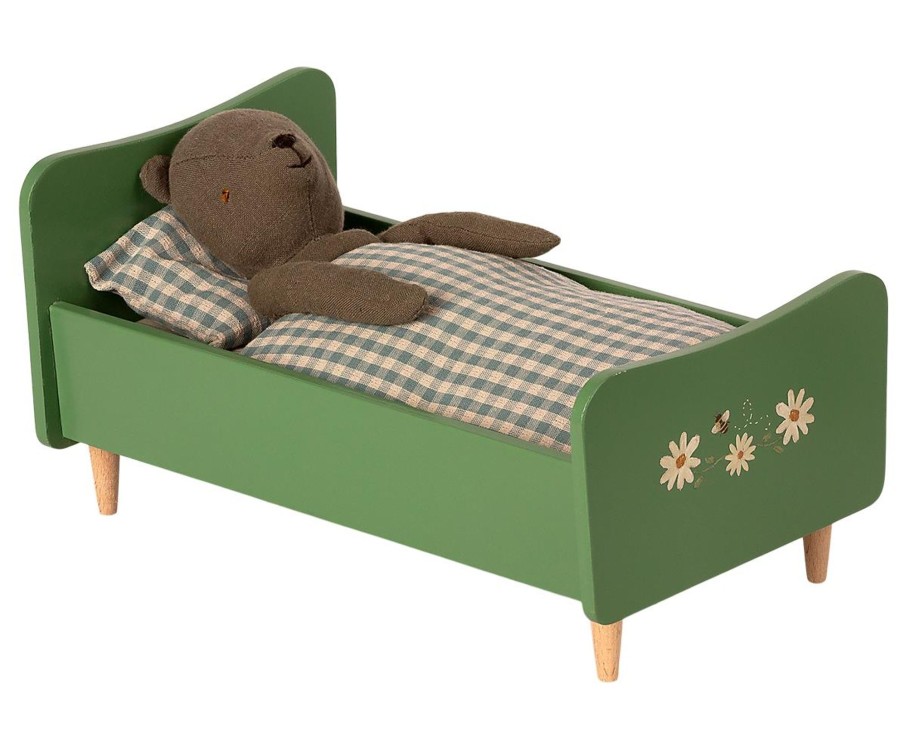 Gifts Maileg Little Treats | Dusty Green Wooden Bed, Teddy Dad