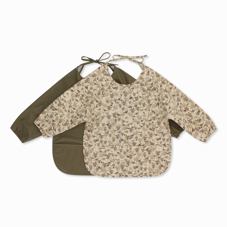 Baby Konges Slojd Bibs | Long Sleeve Dinner Bib Pack Of 2 | Dino & Capers